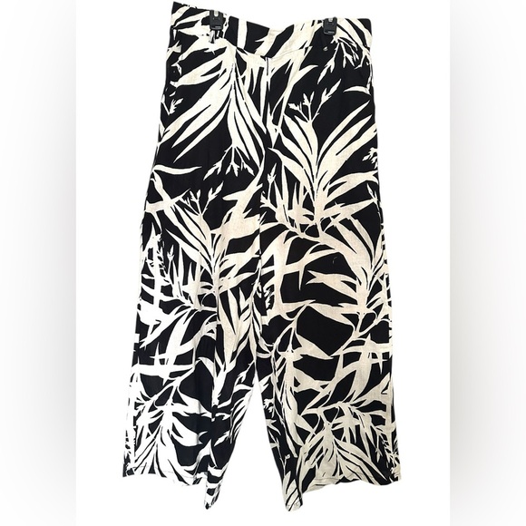 Rachel Zoe Wide Leg Cropped Linen Pants Women’s Size XL Black and White Tropical - Picture 1 of 10
